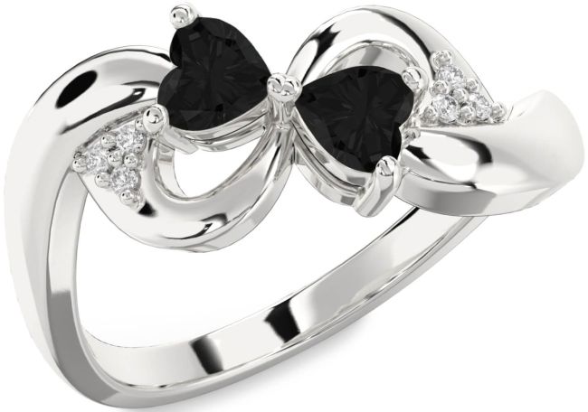 Black Diamond Silver Infinity Two Heart Ring