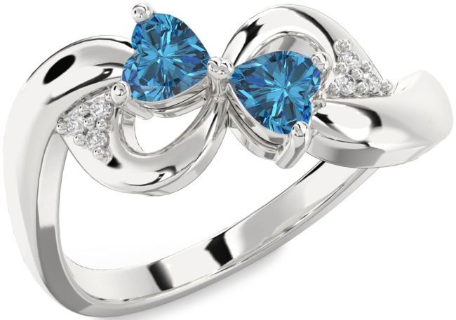 Blue Diamond Silver Infinity Two Heart Ring