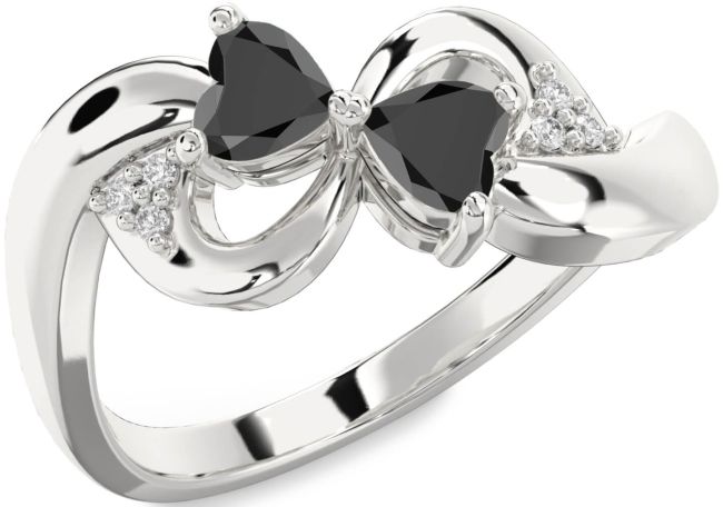 Diamond Black Onyx Silver Infinity Two Heart Ring