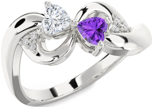 Diamond Silver Infinity Two Heart Promise Ring