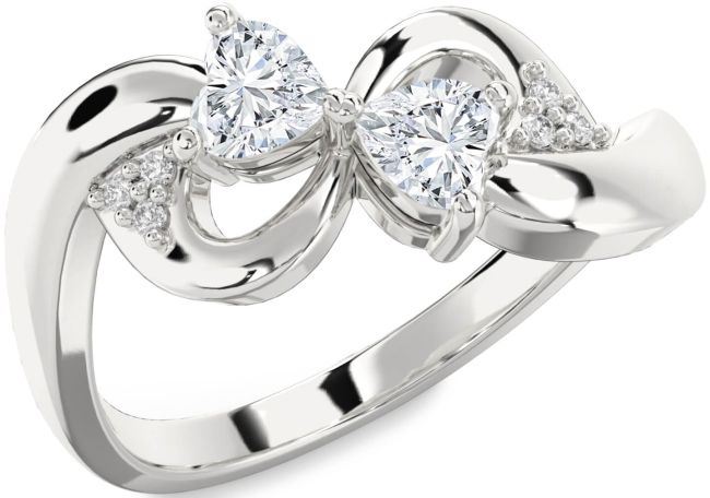 Diamond Silver Infinity Two Heart Ring
