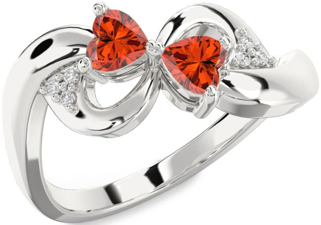 Diamond Fire Opal Silver Infinity Two Heart Ring