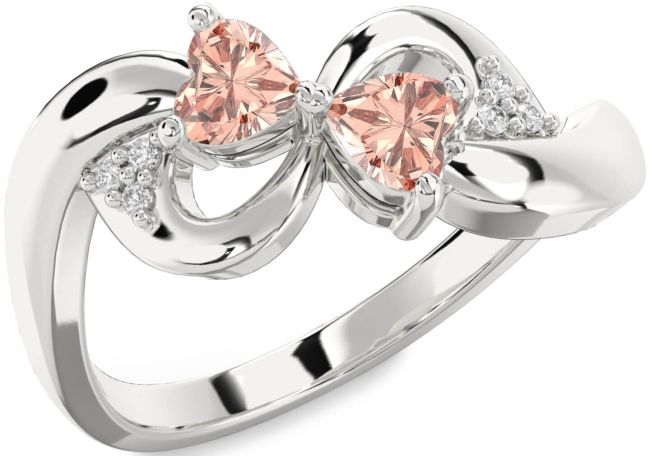 Diamond Morganite Silver Infinity Two Heart Ring