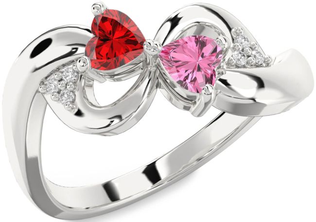 Diamond Silver Infinity Two Heart Promise Ring