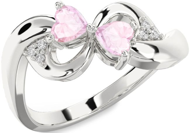 Diamond Rose Quartz Silver Infinity Two Heart Ring