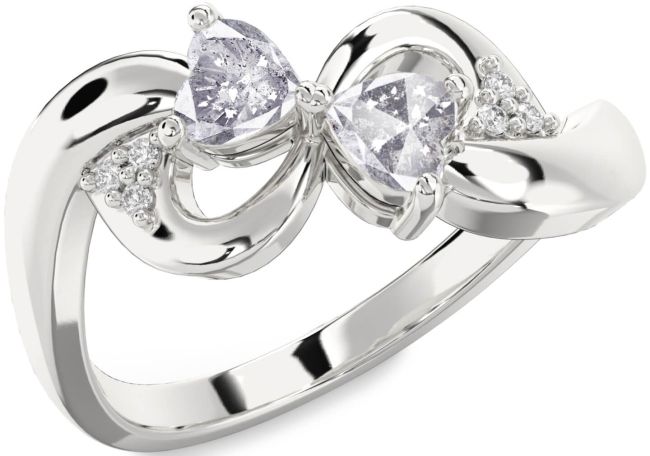 Salt & Pepper Diamond Silver Infinity Two Heart Ring