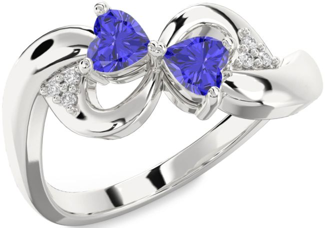 Diamond Tanzanite Silver Infinity Two Heart Ring