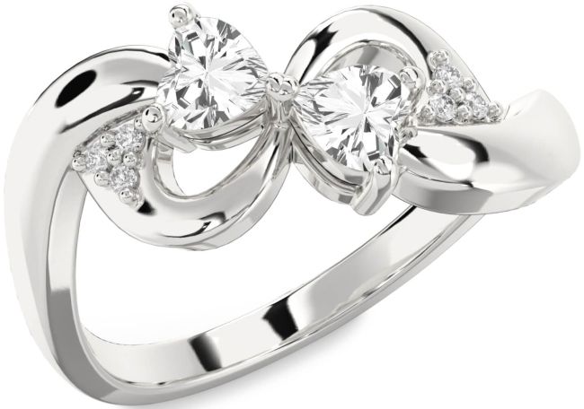 Diamond White Sapphire Silver Infinity Two Heart Ring
