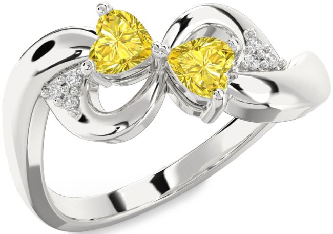 Yellow Diamond Silver Infinity Two Heart Ring
