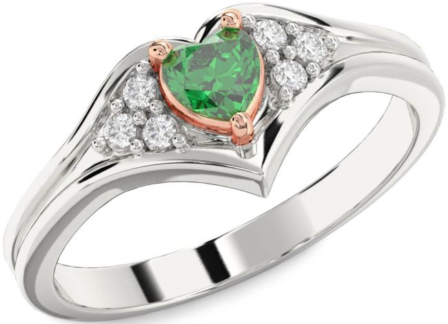 Diamond Emerald White Rose Gold Heart Promise Ring