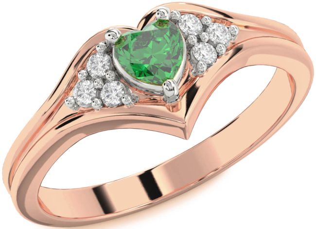 Diamond Emerald White Rose Gold Heart Promise Ring