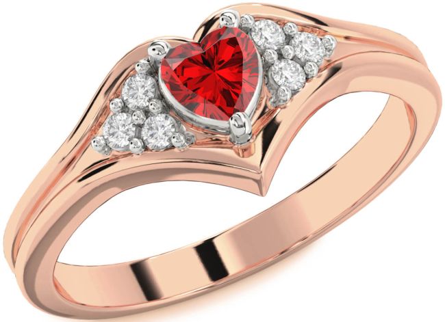 Diamond Ruby White Rose Gold Heart Promise Ring