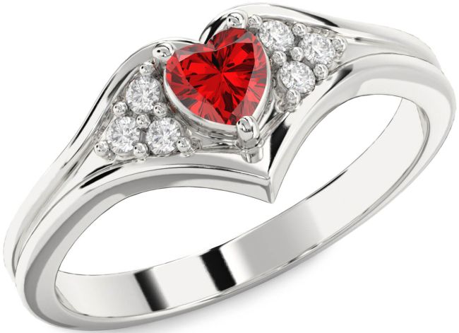Diamond Ruby Platinum Heart Promise Ring