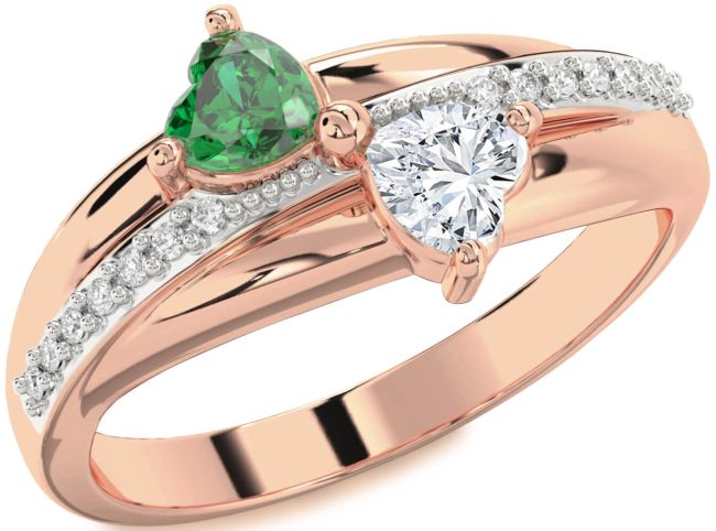 Diamond Rose Gold Silver Two Heart Promise Ring