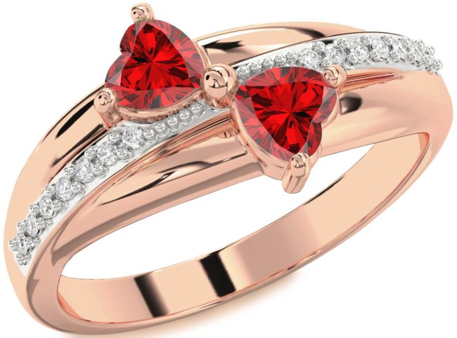Diamond Ruby Rose Gold Two Heart Birthstone Ring