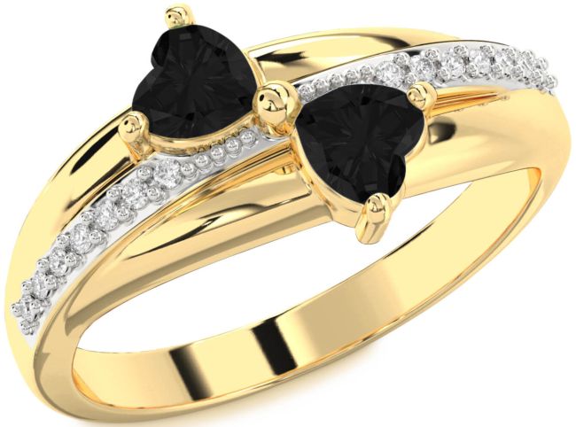 Black Diamond Gold Two Heart Ring