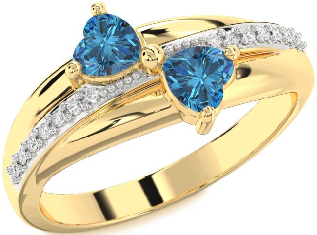 Blue Diamond Gold Two Heart Ring