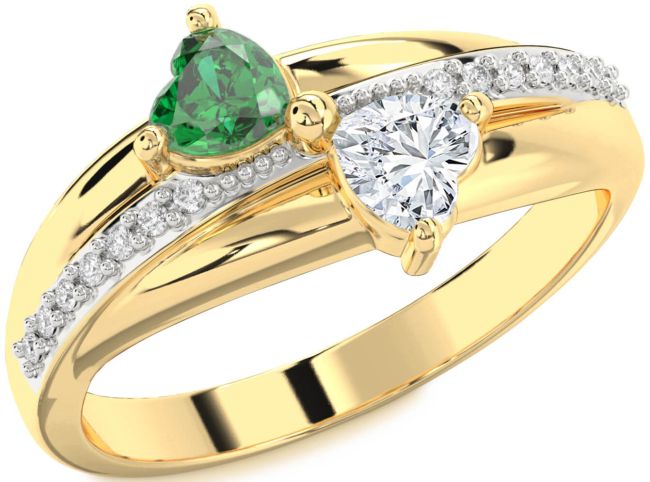 Diamond Gold Silver Two Heart Promise Ring