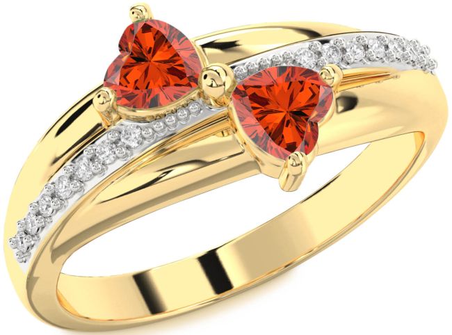 Diamond Fire Opal Gold Silver Two Heart Ring