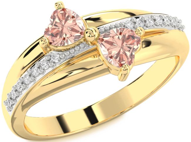 Diamond Morganite Gold Silver Two Heart Ring