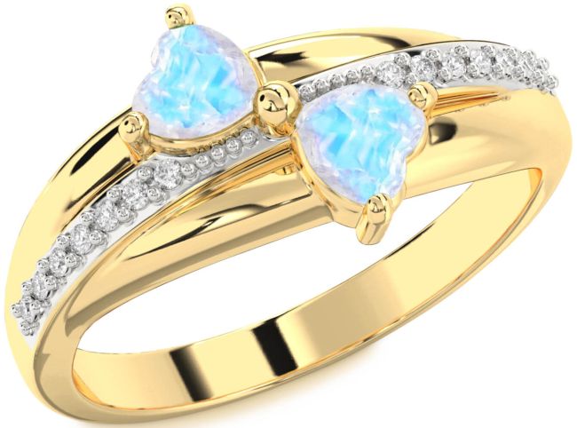 Diamond Moonstone Gold Silver Two Heart Ring