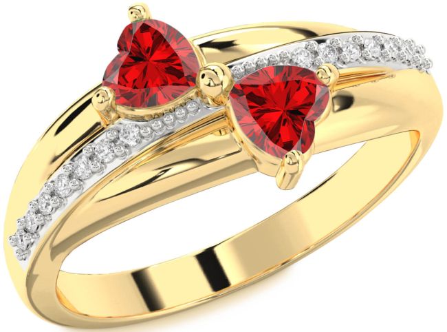 Diamond Ruby Gold Two Heart Birthstone Ring