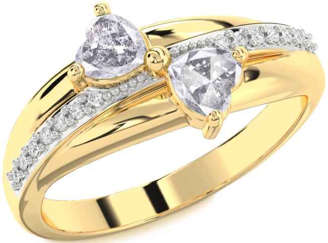 Salt & Pepper Diamond Gold Two Heart Ring