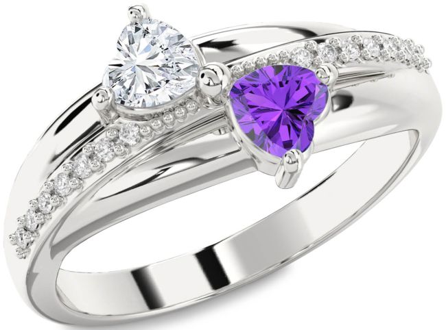 Diamond Silver Two Heart Promise Ring