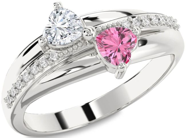 Diamond Silver Two Heart Promise Ring