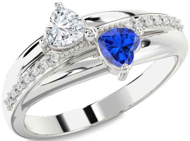 Diamond Silver Two Heart Promise Ring