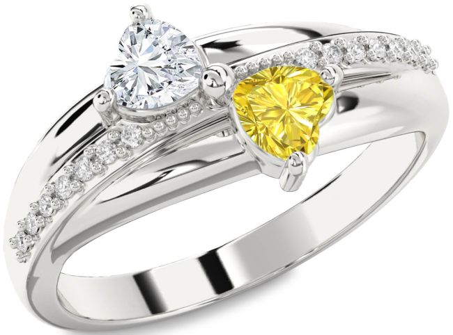 Diamond Silver Two Heart Promise Ring