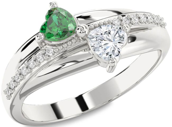 Diamond Silver Two Heart Promise Ring