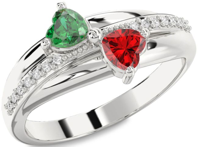 Diamond Silver Two Heart Promise Ring