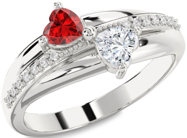 Diamond Silver Two Heart Promise Ring