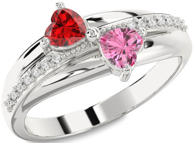 Diamond Silver Two Heart Promise Ring