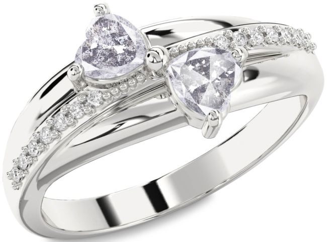 Salt & Pepper Diamond Silver Two Heart Ring