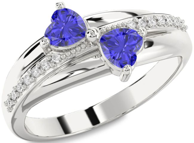 Diamond Tanzanite Silver Two Heart Ring