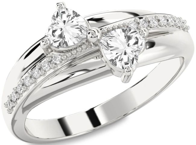 Diamond White Sapphire Silver Two Heart Ring
