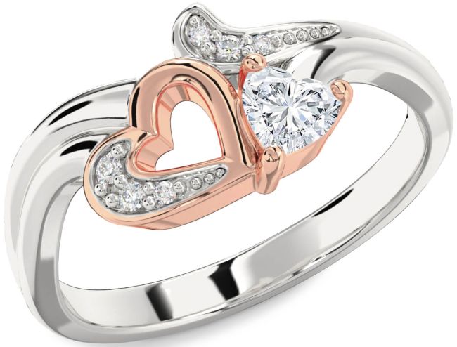 Diamond Rose Gold Silver Heart Promise Ring