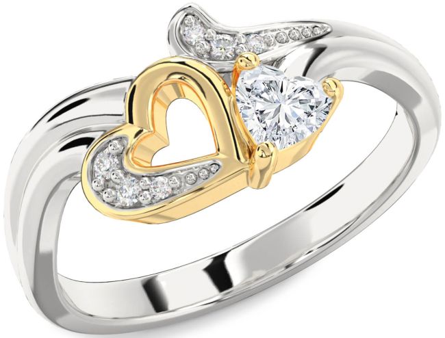 Diamond White Yellow Gold Heart Promise Ring