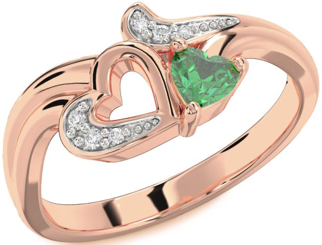 Diamond Emerald Rose Gold Heart Promise Ring