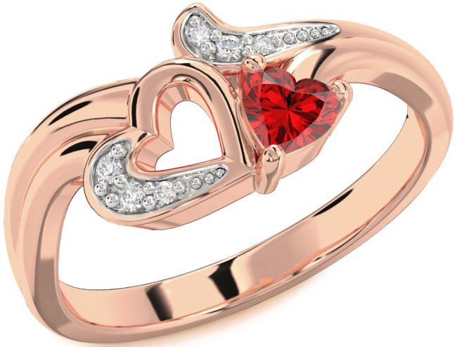 Diamond Ruby Rose Gold Silver Heart Promise Ring