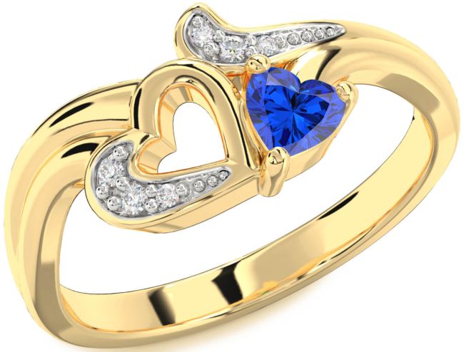 Diamond Blue Sapphire Gold Silver Heart Promise Ring