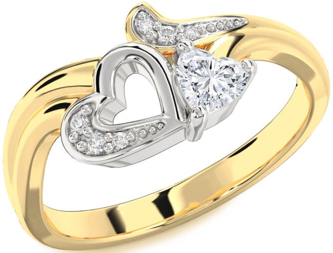 Diamond White Yellow Gold Heart Promise Ring