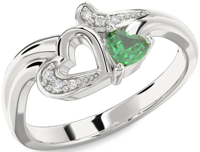 Diamond Emerald White Gold Heart Promise Ring