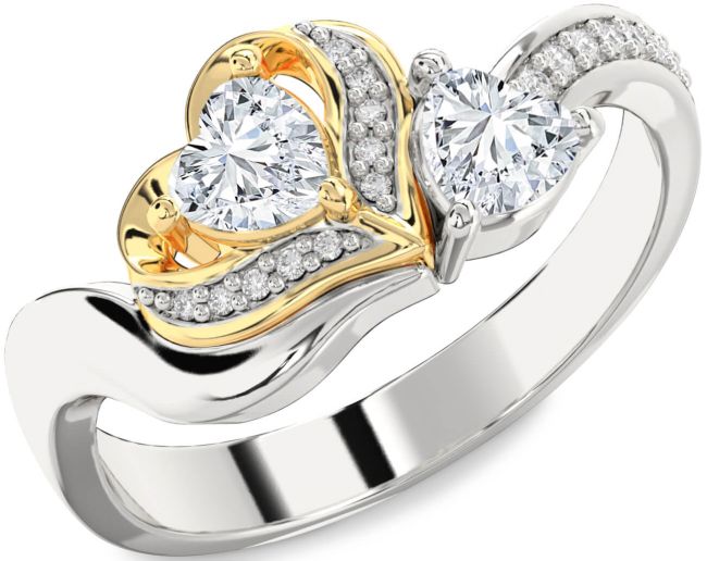 Diamond Silver & 10K gold Two Heart Ring