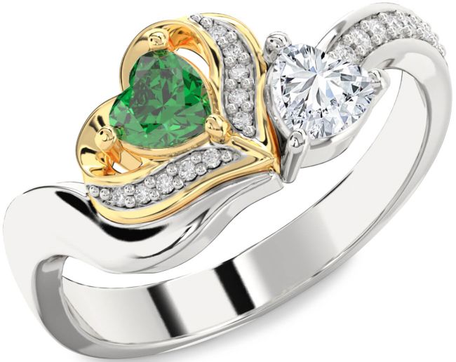 Diamond Gold Silver Two Heart Promise Ring