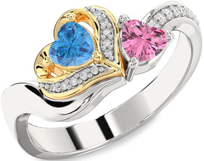 Diamond Platinum & Yellow Gold Two Heart Promise Ring