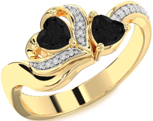 Black Diamond Gold Two Heart Ring