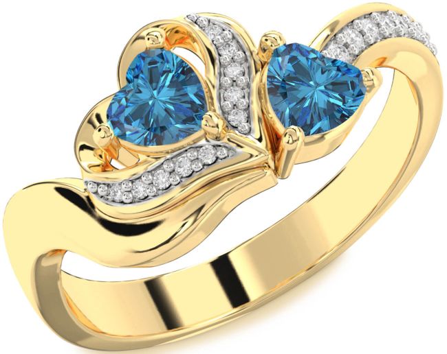 Blue Diamond Gold Two Heart Ring